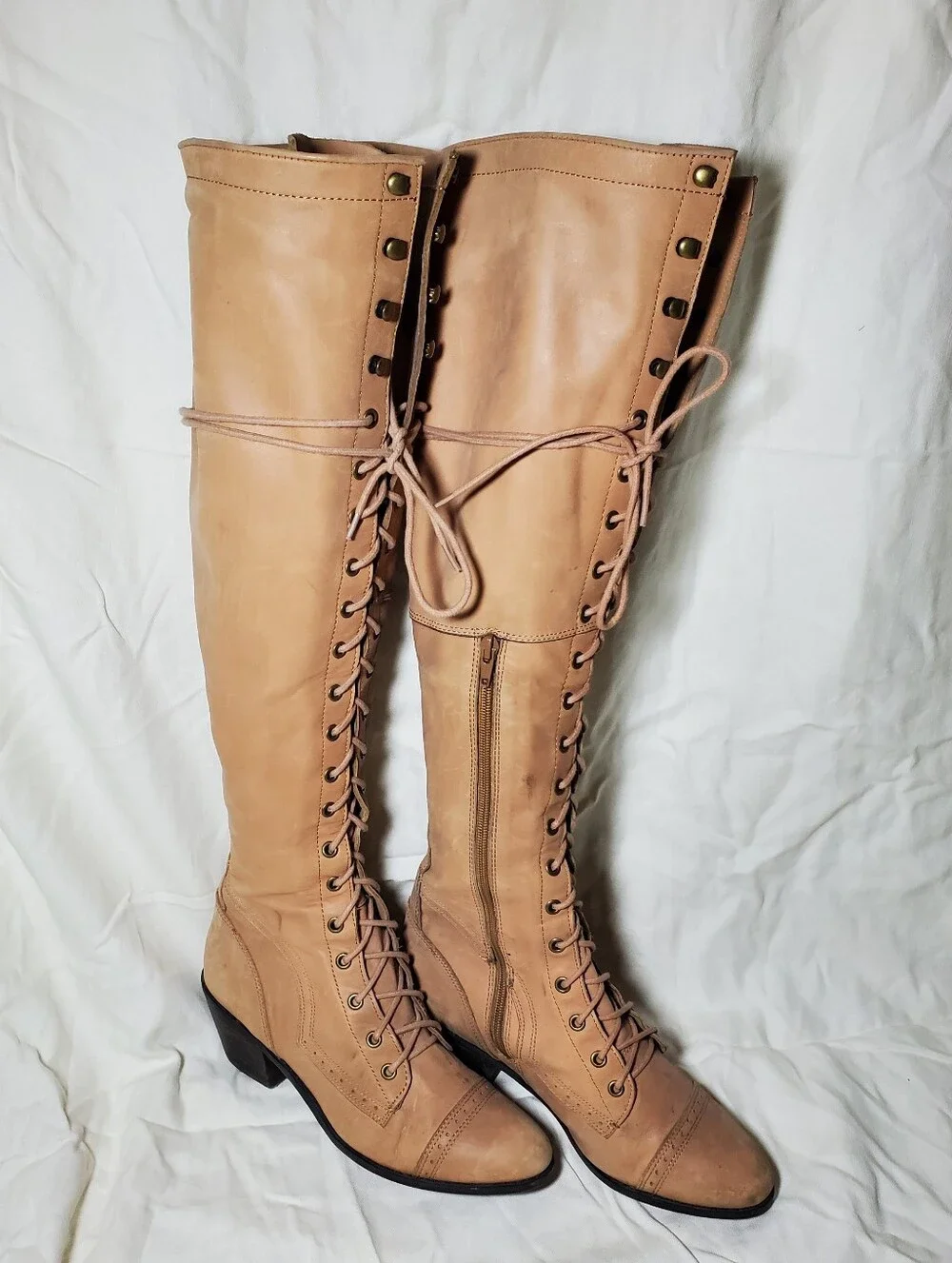 Jeffrey Campbell Free People Joe Knee-High Lace-Up Riding Boots - Tan Womens 9